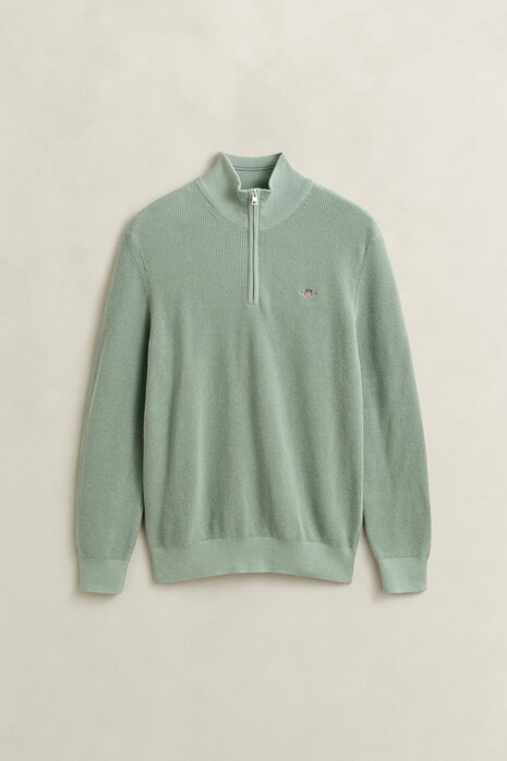 Gant Solid Color Micro Textured Cotton Half Zip Trui Surplus Mint