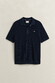 Gant Solid Color Micro Textured Cotton Short Sleeve Polo Pullover Polo Avond Blauw