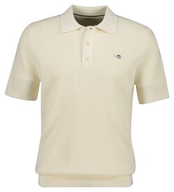 Gant Solid Color Micro Textured Cotton Short Sleeve Polo Pullover Poloshirt Cream