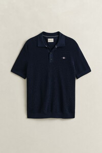 Gant Solid Color Micro Textured Cotton Short Sleeve Polo Pullover Poloshirt Evening Blue