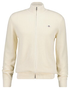 Gant Solid Color Micro Textured Cotton Zip Cardigan Cream