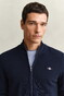 Gant Solid Color Micro Textured Cotton Zip Vest Avond Blauw