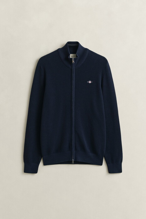 Gant Solid Color Micro Textured Cotton Zip Vest Avond Blauw