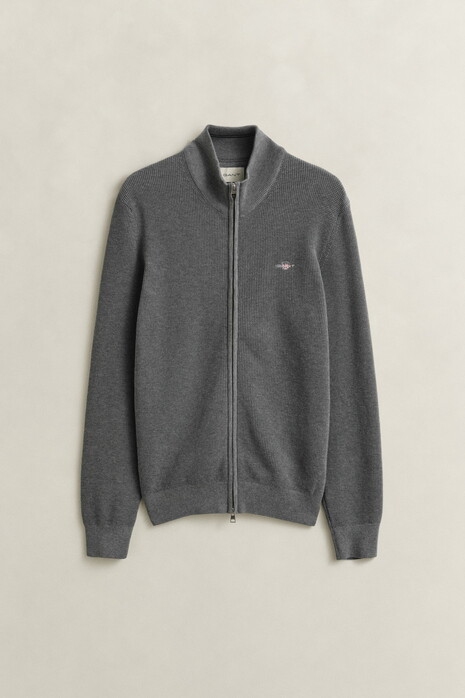 Gant Solid Color Micro Textured Cotton Zip Vest Dark Grey Melange