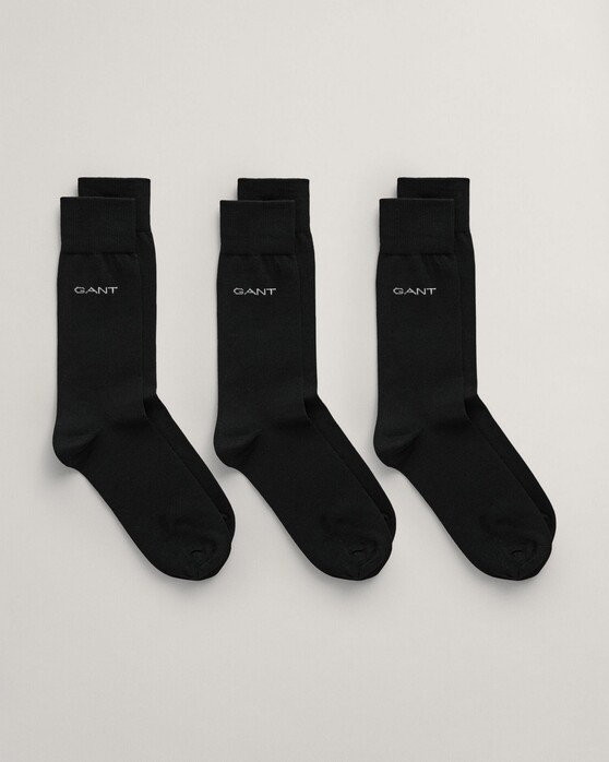 Gant Solid Mercerized Cotton Subtle Logo Sokken Zwart