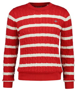 Gant Striped Cotton Cable Crew Neck Pullover Rose Red
