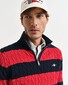 Gant Striped Cotton Cable Knit Half Zip Trui Ruby Red