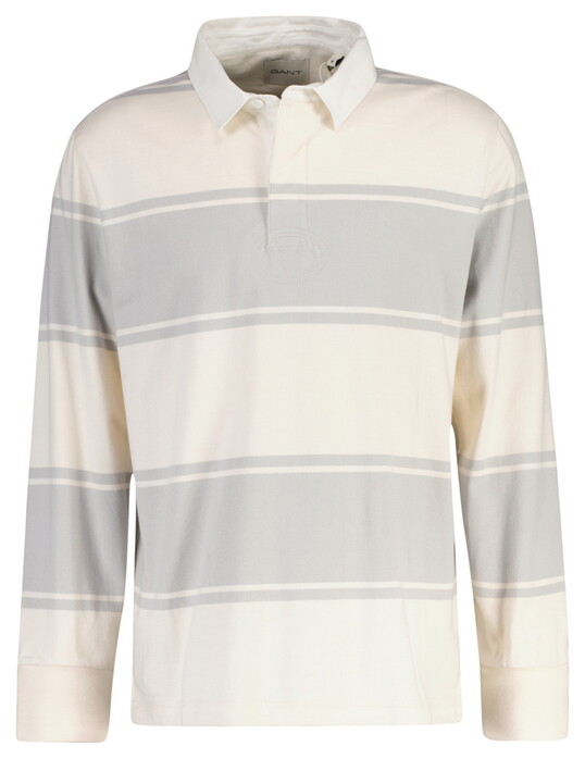 Gant Striped Rugger Polo Collar Trui Heather Grey