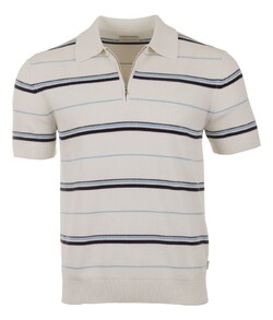 Gant Striped Textured Zip Polo Poloshirt Eggshell