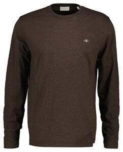 Gant Subtle Logo Embroidery Long Sleeve Round Neck T-Shirt Black-Brown Melange