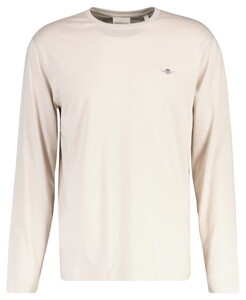 Gant Subtle Logo Embroidery Long Sleeve Round Neck T-Shirt Clay Beige