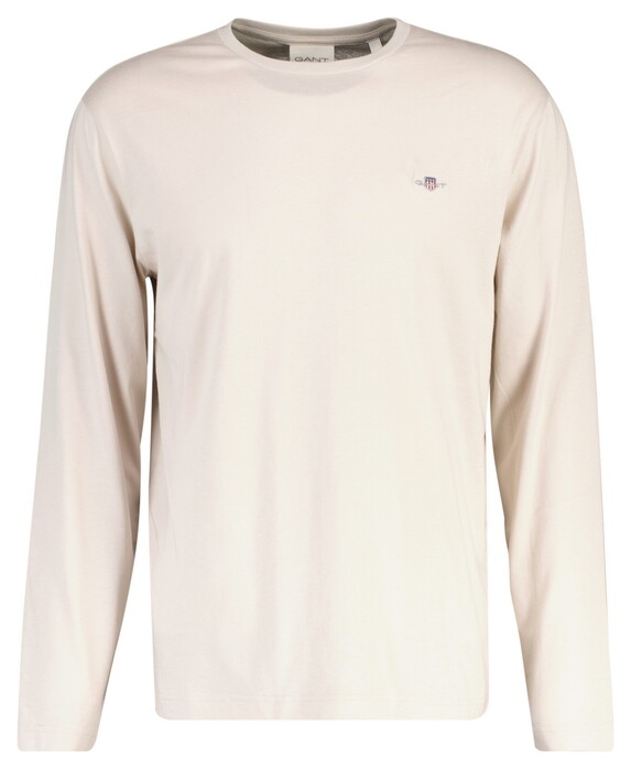 Gant Subtle Logo Embroidery Long Sleeve Round Neck T-Shirt Clay Beige