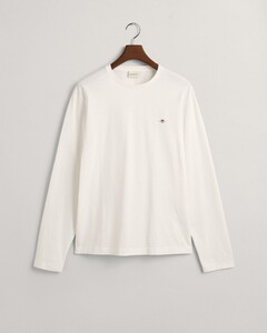 Gant Subtle Logo Embroidery Long Sleeve Round Neck T-Shirt Eggshell