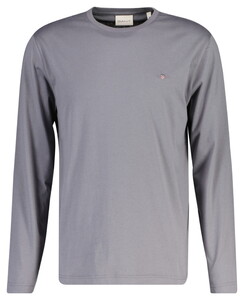 Gant Subtle Logo Embroidery Long Sleeve Round Neck T-Shirt Midden Grijs