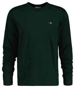 Gant Subtle Logo Embroidery Long Sleeve Round Neck T-Shirt Tartan Green