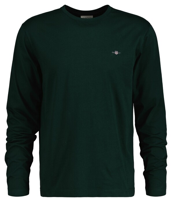Gant Subtle Logo Embroidery Long Sleeve Round Neck T-Shirt Tartan Green