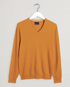 Gant Super Fine Lambswool V-Neck Trui Dark Mustard Orange