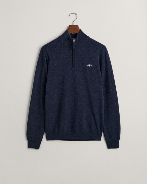 Gant Superfijne Lamswol Half-Zip Trui Dark Navy Melange
