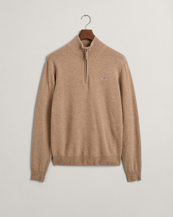 Gant Superfijne Lamswol Half-Zip Trui Zand Melange