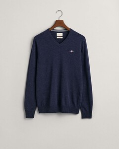 Gant Superfijne Lamswol V-Hals Trui Dark Navy Melange