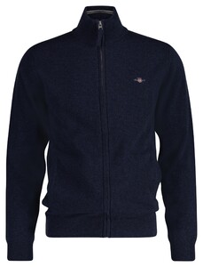 Gant Superfine Lambswool Zip Cardigan Vest Dark Navy Melange