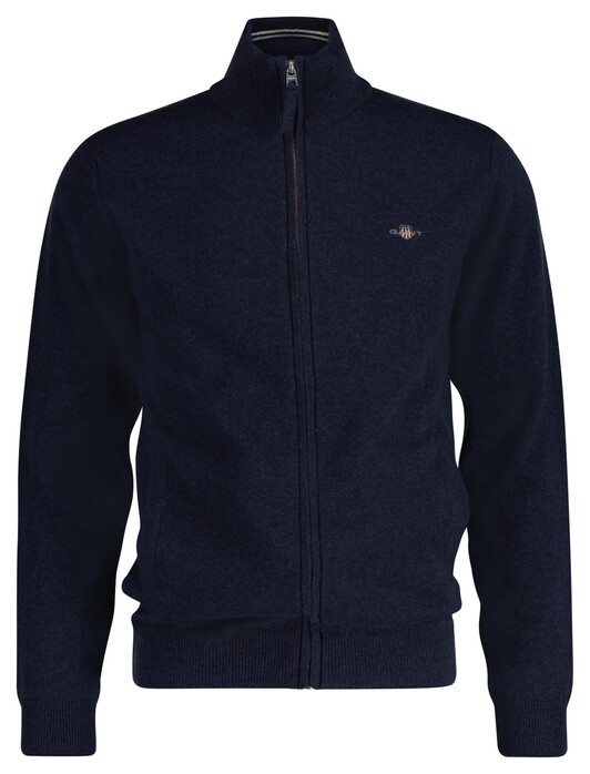 Gant Superfine Lambswool Zip Cardigan Vest Dark Navy Melange
