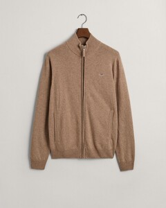 Gant Superfine Lambswool Zip Cardigan Vest Dark Sand Melange