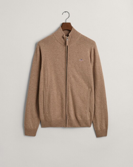 Gant Superfine Lambswool Zip Cardigan Vest Dark Sand Melange
