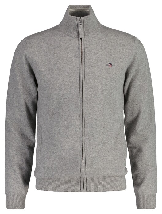 Gant Superfine Lambswool Zip Cardigan Vest Grijs Melange