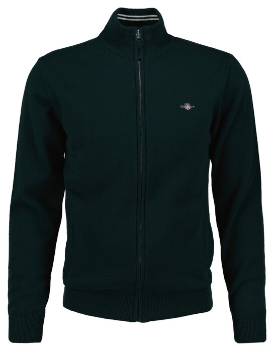 Gant Superfine Lambswool Zip Cardigan Vest Tartan Green