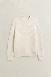 Gant Tactile Stitch Textured Cotton Wool Mock Neck Trui Cream