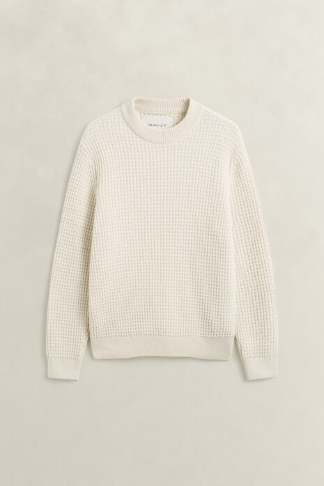 Gant Tactile Stitch Textured Cotton Wool Mock Neck Trui Cream