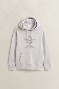Gant The Good News Graphic Sweat Hoodie Organic Cotton Pullover Heather Grey