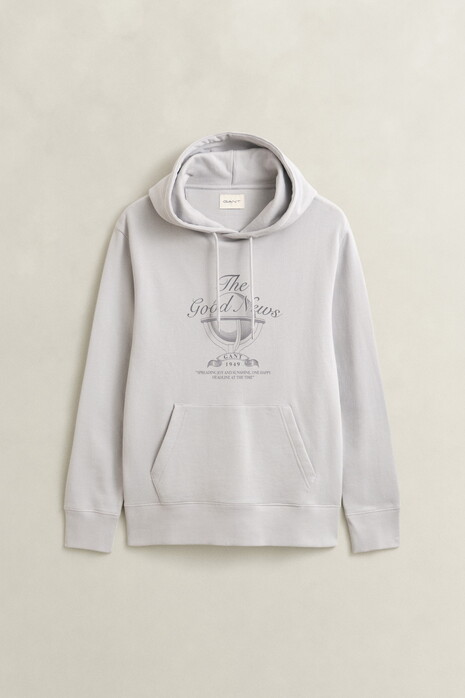Gant The Good News Graphic Sweat Hoodie Organic Cotton Trui Heather Grey