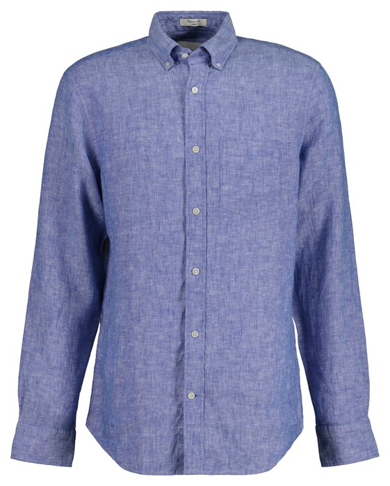 Gant Uni Color Linnen Button Down Overhemd Rich Blue