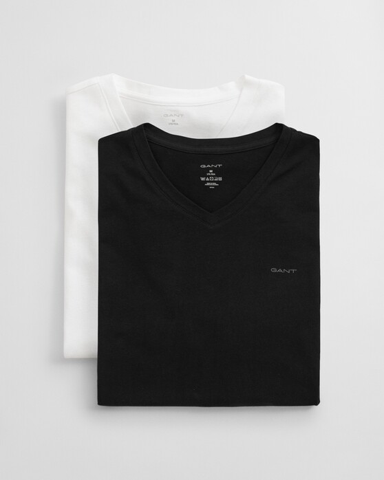 Gant Uni Cotton V-Neck 2Pack T-Shirt Zwart-Wit