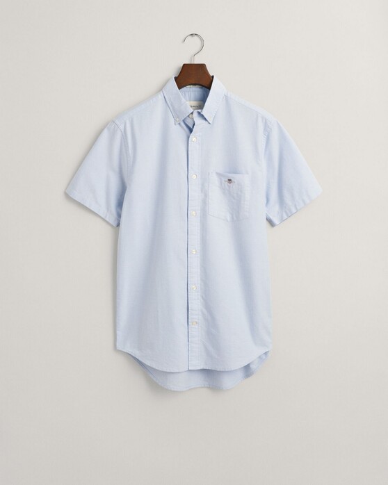 Gant Uni Oxford Button Down Short Sleeve Overhemd Licht Blauw