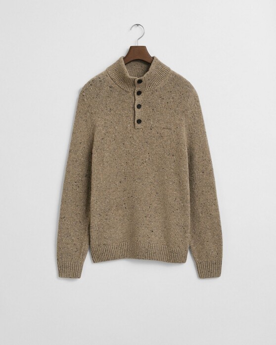 Gant Wool Blend Neps Half Buttoned Trui Dark Sand Melange