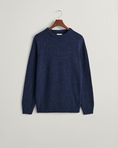 Gant Wool Neps Ronde Hals Lamswol Mix Trui Avond Blauw