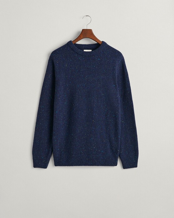 Gant Wool Neps Ronde Hals Lamswol Mix Trui Avond Blauw