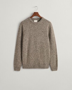Gant Wool Neps Ronde Hals Lamswol Mix Trui Dark Grey Melange