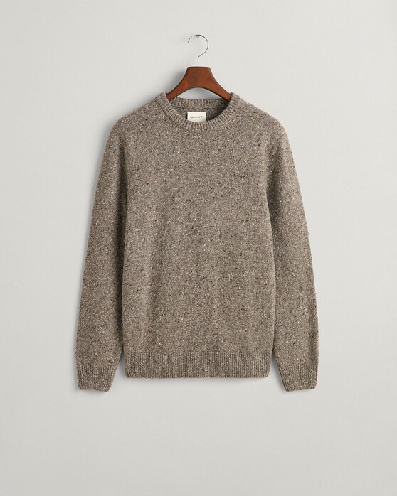 Gant Wool Neps Ronde Hals Lamswol Mix Trui Dark Grey Melange