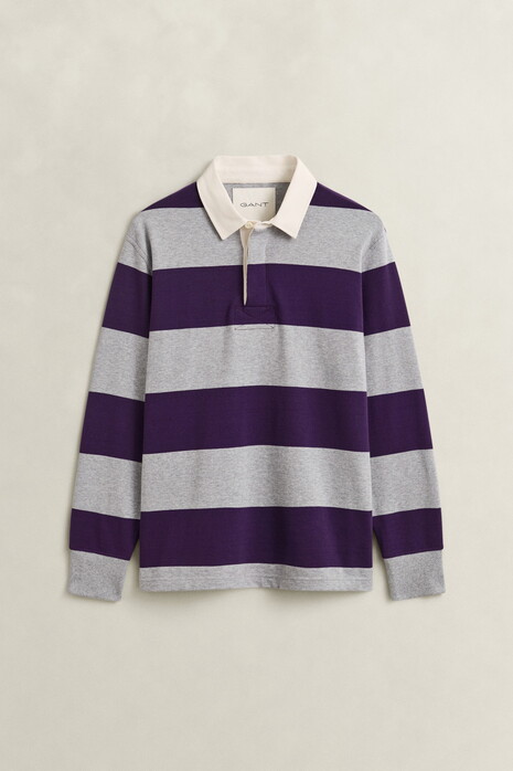 Gant Yarn Dyed Striped Heavy Rugger Trui Grijs Melange