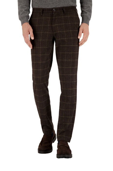Gardeur Bono Soft Touch Easy Care Wool Look Check Pattern Broek Donker Bruin