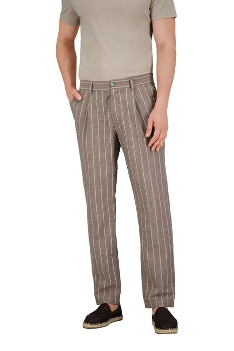 Gardeur Noto Lightweight Summerly Touch Linnen Stripe Broek Licht Bruin