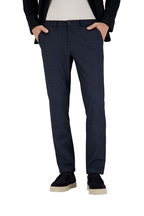 Gardeur Tonic Patterned Jersey Flanel Touch Cosy Comfort Wool Look Broek Marine