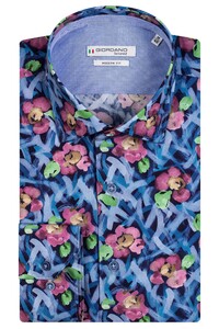 Giordano Abstract Flower Pattern Maggiore Semi Cutaway Overhemd Navy-Groen-Roze