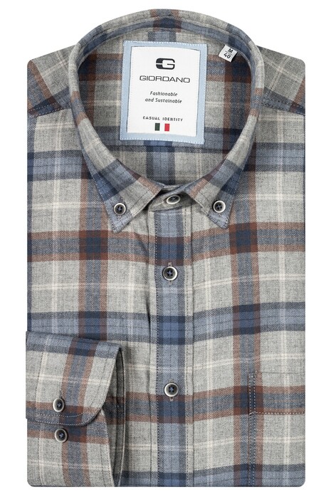 Giordano Bologna Button Down Herringbone Check Shirt Dark Navy