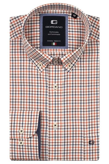 Giordano Brando Button Down Soft Cotton Wool Multi Mini Check Shirt Navy-Red