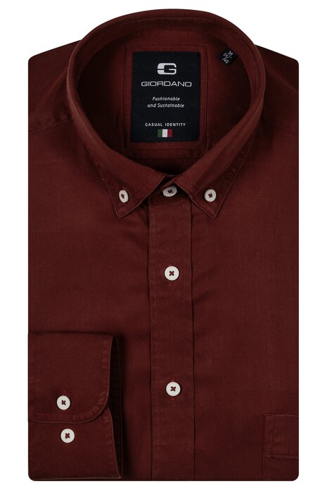 Giordano Brando Button Down Uni Color Soft Handfeel Overhemd Stone Red